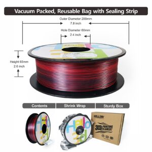 HELLO3D PLA 3D Printing Filament 1.75mm Dual Color Silk Filament,Silk Shiny Red Black 2 Colors in 1 Coextrusion 3D Printer Filament 1KG 1.75mm 3D Printing Material with Bicolor Dichromatic 2 Colors