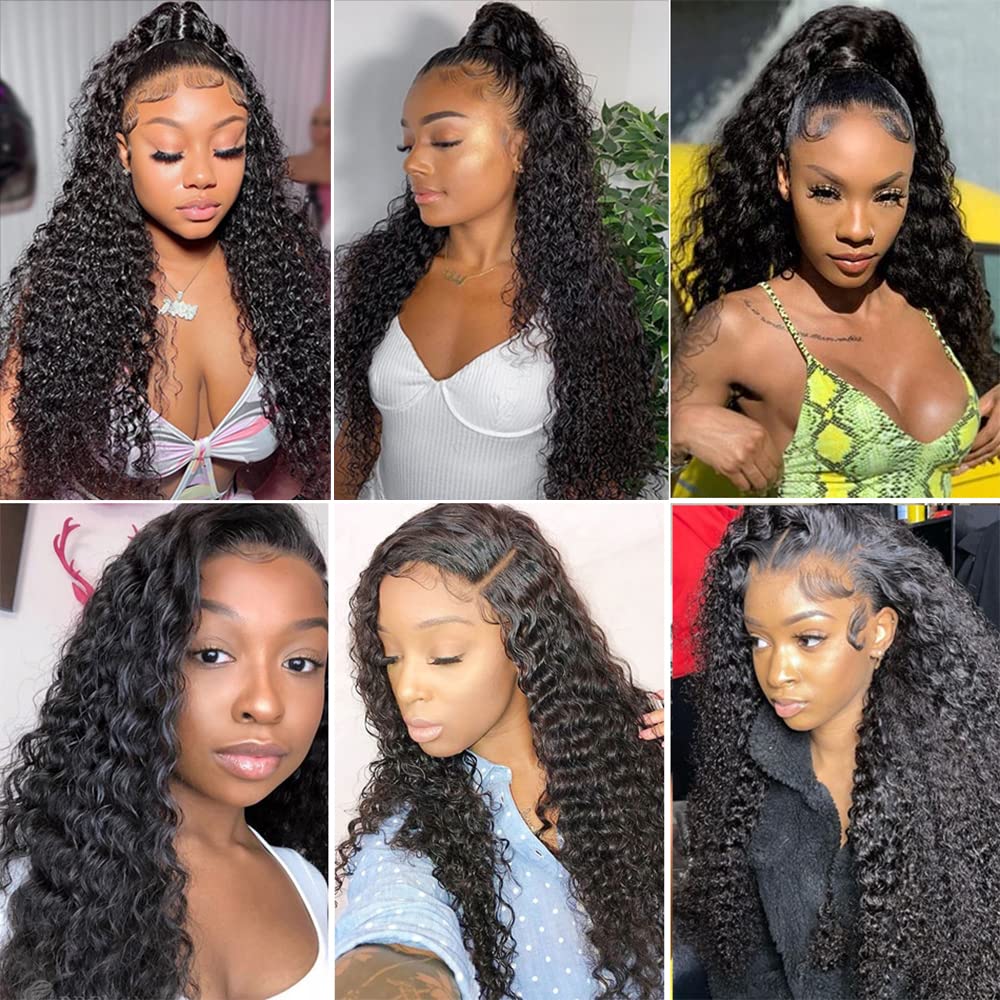 360 Lace Front Wigs Human Hair Deep Wave 360 HD Full Lace Wigs Human Hair Pre Plucked 360 Deep Wave Ponytail Wig Wet and Wavy Human Hair Wig 360 Frontal Wig with Baby Hair Natural Color 20 inch