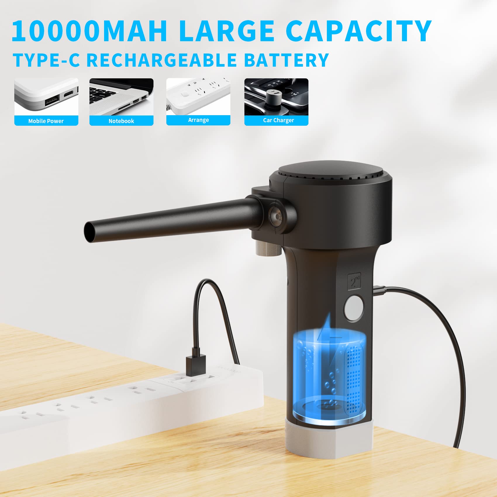 Sukadar Compressed Air Electric Air Duster for Cleaning Computer, Portable 91000 RPM Cordless Air Blower with 10000mAH Rechargeable Battery Replaces Compressed Air Cans for Cleaning Computer Keyboard