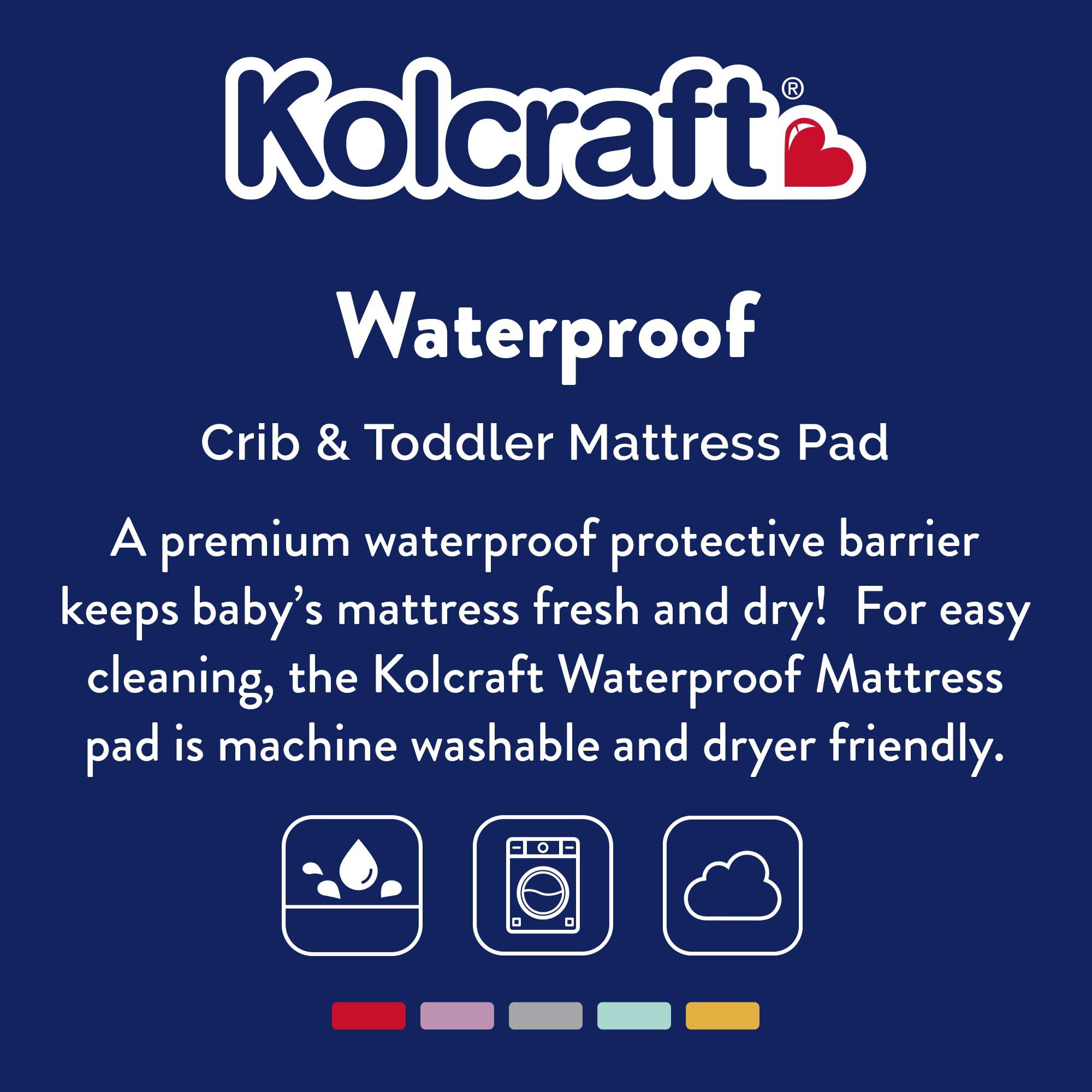 Kolcraft Fitted Waterproof Baby Crib Mattress Protector, Crib Mattress Topper, Crib Mattress Pad, Toddler Bed Mattress Protector, Machine Washable/Dryer Friendly, 52” x 28”- White