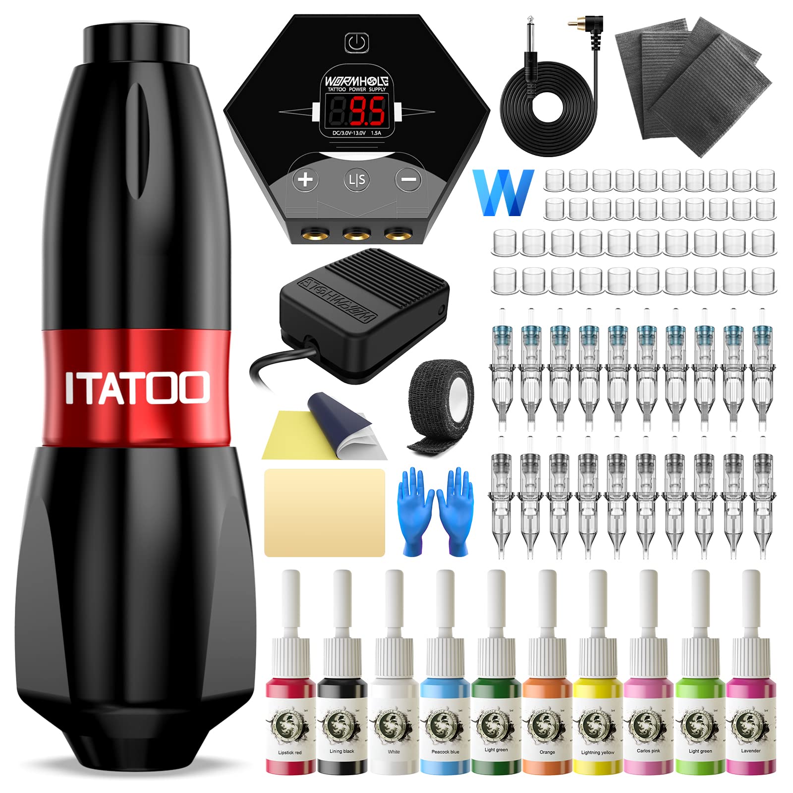 ITATOO Tattoo Kit Tattoo Machine Kit for Beginners Cartridge Pen Kit with Tattoo Gun Tattoo Power Supply Tattoo Pen Kit WTK137(Black)