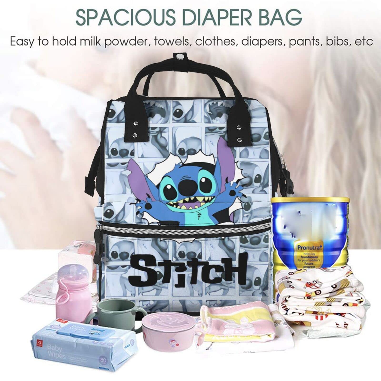 Gearbest Cartoon Cute Stitch Diaper Bag Backpack For Mom Baby Bags Waterproof Large Capacity Multi-Function Unisex, One Size