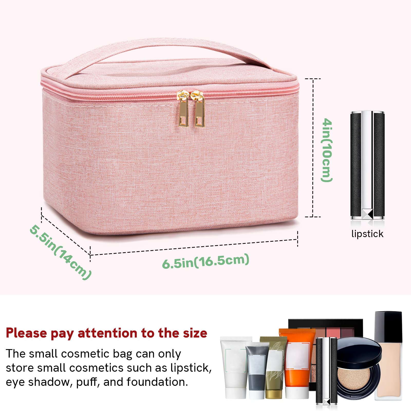 FUNSEED Travel Makeup Bag Portable Small Mini Cosmetic Organizer Storage Case with Handle for Jewelry, Lipstick, Cosmetic Box (Pink)