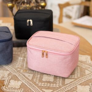 FUNSEED Travel Makeup Bag Portable Small Mini Cosmetic Organizer Storage Case with Handle for Jewelry, Lipstick, Cosmetic Box (Pink)