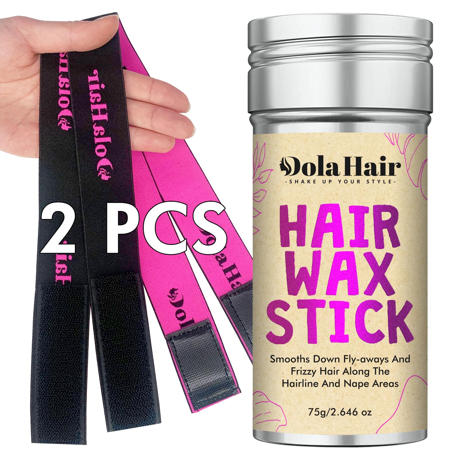 Dolahair Hair Wax Stick - Flyaway Control and Styling Pomade for Kids, Women, and Men - Hair Bun Maker and Accessorie (1 Pack of Wax+ Hair Bands)