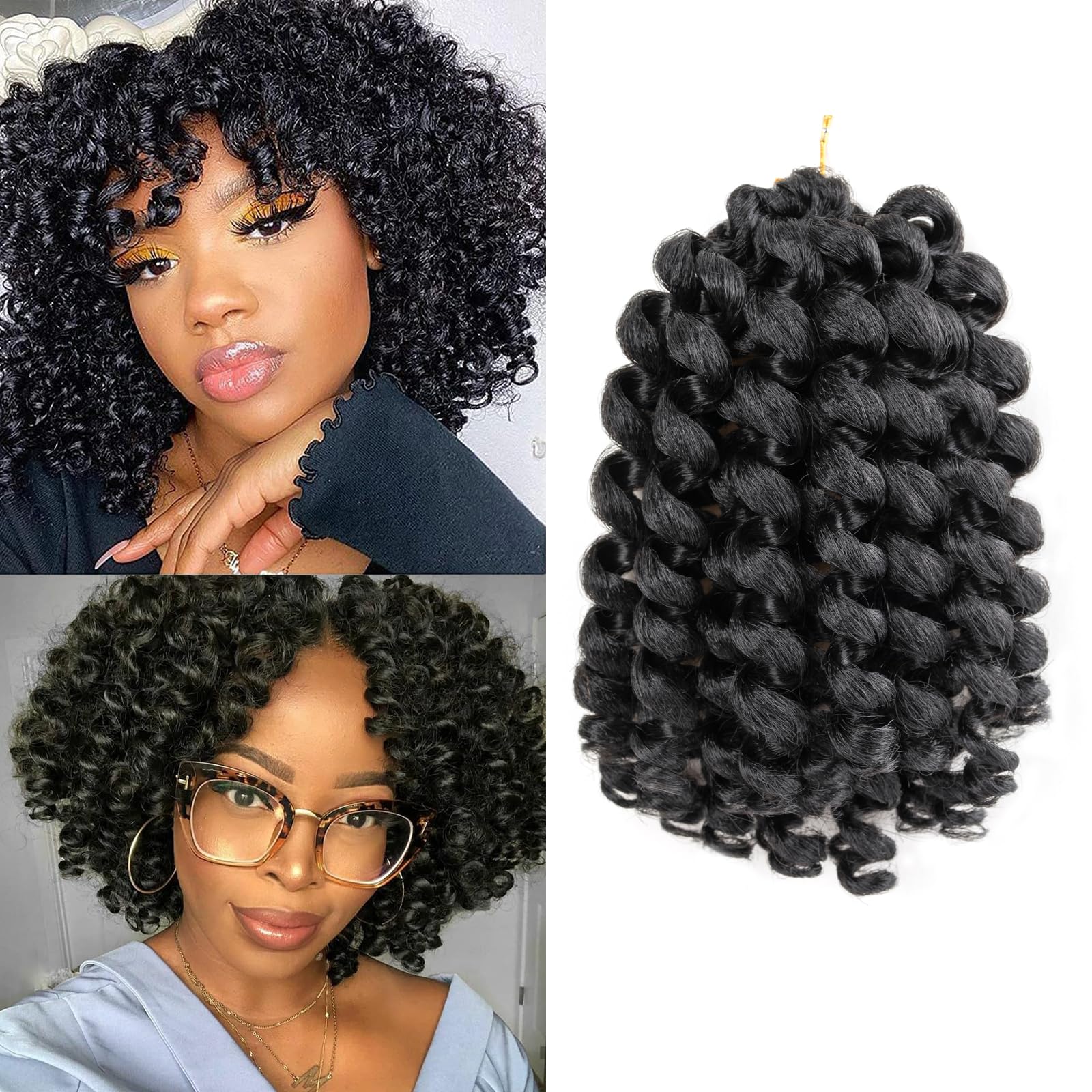 8 Inch 5 Pcs Wand Curl Crochet Hair Jamaican Bounce Crochet Hair Short Curly Braids Hair Curly Crochet Hair for Black Women 20 Roots/Pack(#1B)