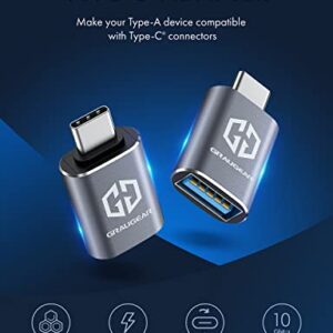 GRAUGEAR USB C to USB Adapter Pack of 2, 10Gbps Data Transfer, USB C Male to USB A Female Adapter 10Gbps, Compatible with PC, Laptop, MacBook, iPhone, iPad, Apple Watch, USB Charger, Type C Devices