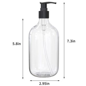 4 Pack 17 Ounce Round Pump Bottle Dispenser 500 ml Refillable Clear Plastic Lotion Dispenser Empty Lotion Pump Bottle Liquid Container for Essential Oil Soap Lotion Shampoo