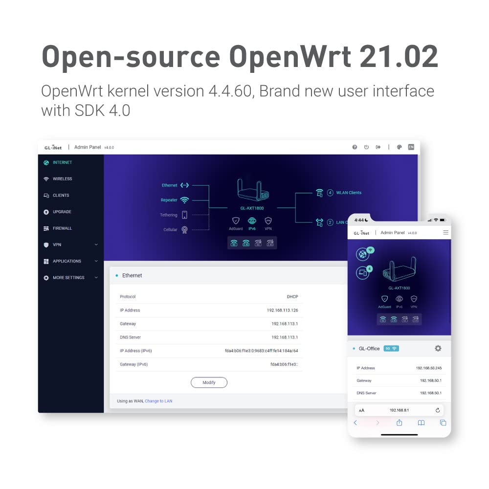 GL.iNet GL-SFT1200 (Opal) Secure Travel WiFi Router & GL.iNet GL-AXT1800 (Slate AX) Pocket-Sized Wi-Fi 6 Gigabit Travel Router
