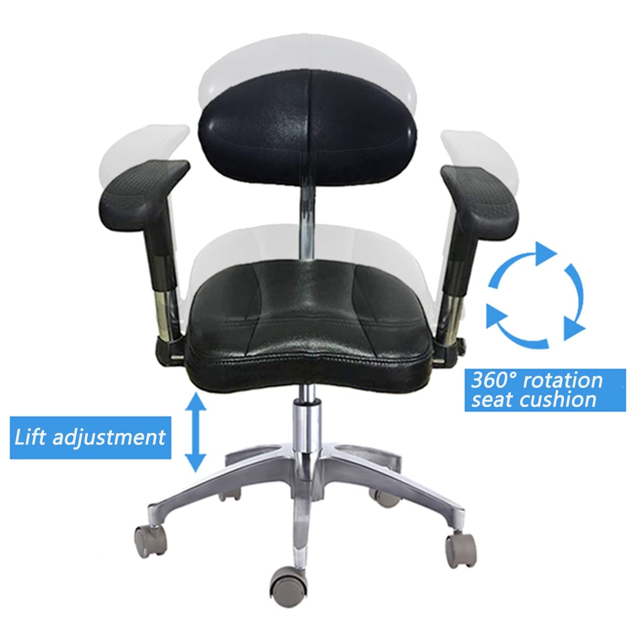 GUNEL Dental Adjustable Doctor's Stool Assistant Chair with 360 Degree Rotation Lift Double Armrest, Dentist Chair (Size : A)