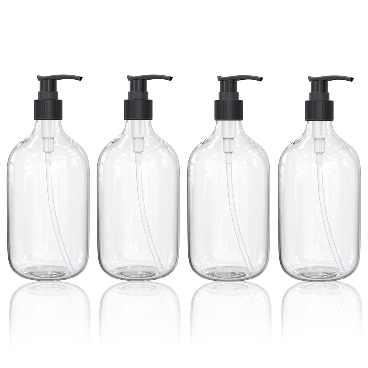 4 Pack 17 Ounce Round Pump Bottle Dispenser 500 ml Refillable Clear Plastic Lotion Dispenser Empty Lotion Pump Bottle Liquid Container for Essential Oil Soap Lotion Shampoo