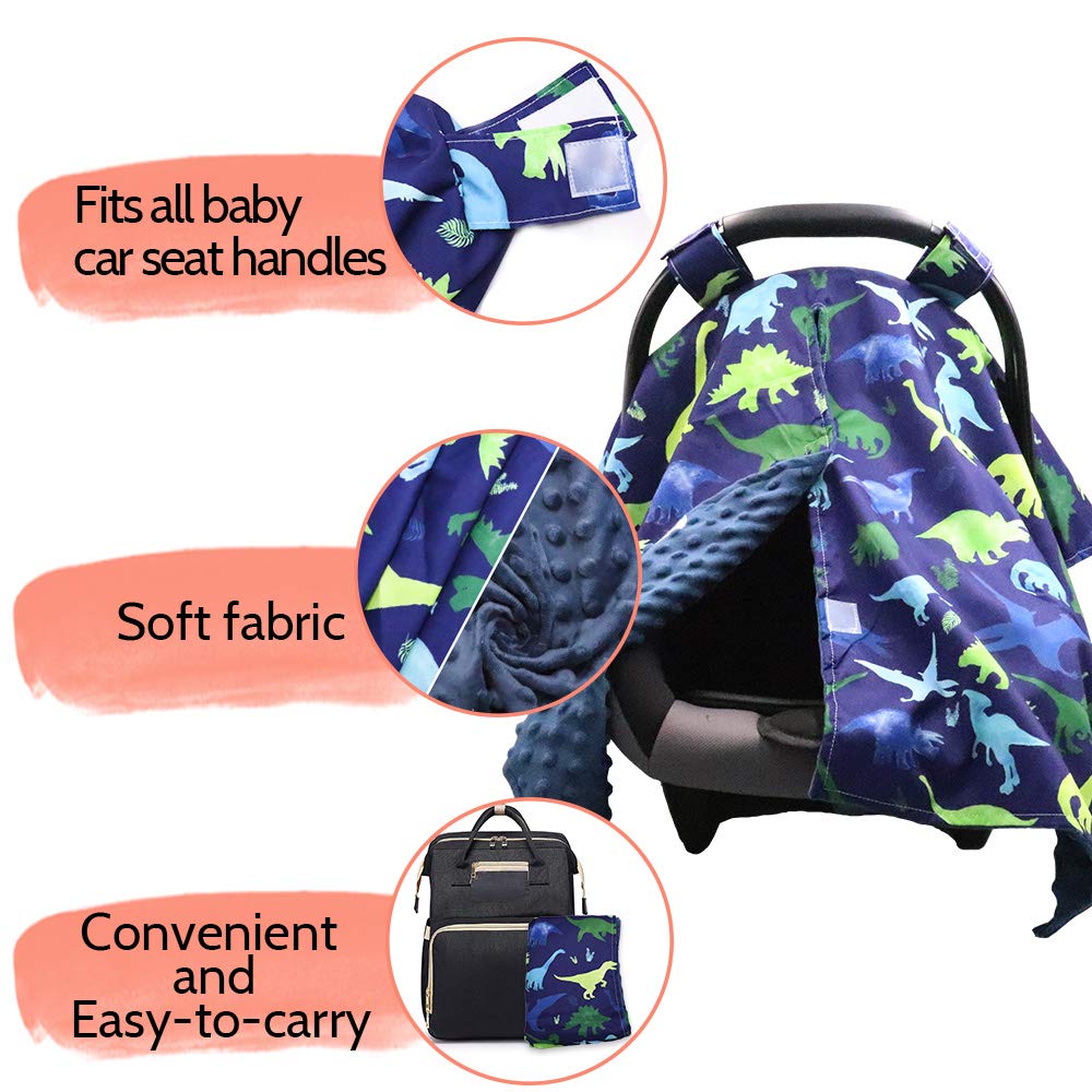 Opening Carseat Cover & Baby Carseat Head Support, Dinosaur Car Seat Insert for Baby Boys