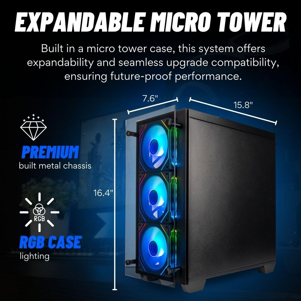 Stratos Micro Gaming Desktop - NVIDIA GeForce RTX 4080 Super, 12-Core i7-12700KF Processor, 32GB DDR5 RAM, 1TB NVMe SSD + 2TB HDD, WiFi, Windows 11 Home - RGB Gamer Computer