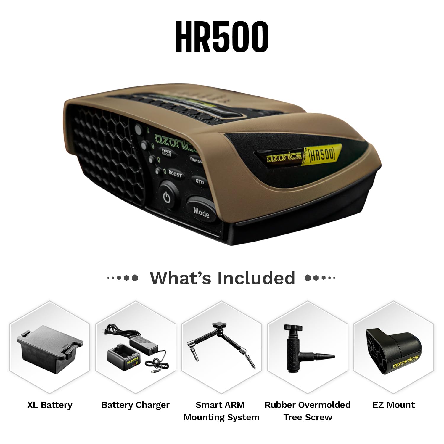 Ozonics HR500 Scent Eliminator with New Hyperboost Mode | Hunting Ozone Generator with 4 Modes of Operation, Odor Eliminator with Bluetooth Connectivity - XL Battery & Smart Arm Mount Included