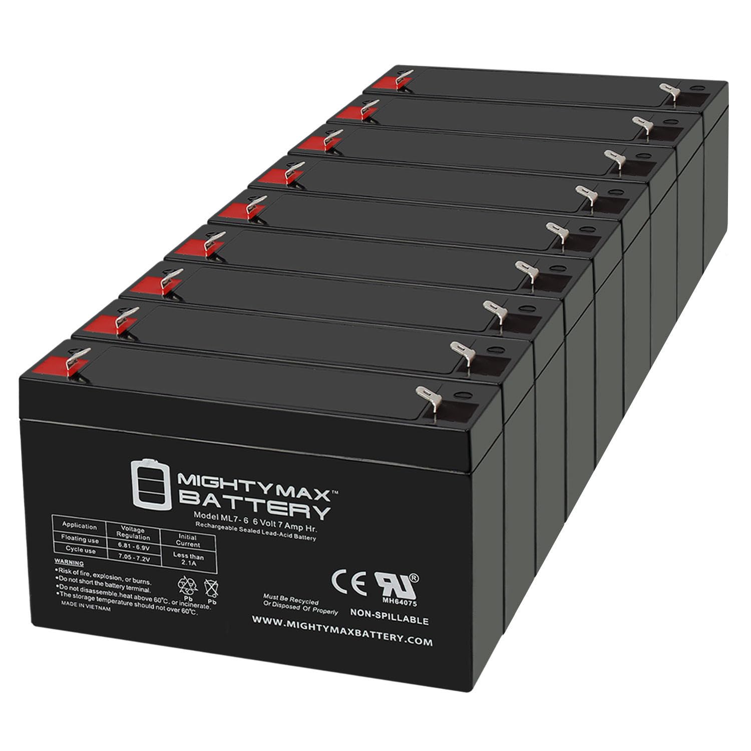 Mighty Max Battery 6V 7.2Ah Battery Replaces SLA0925 NP7-6 PWRBC67 KB670 SLA Battery - 9 Pack