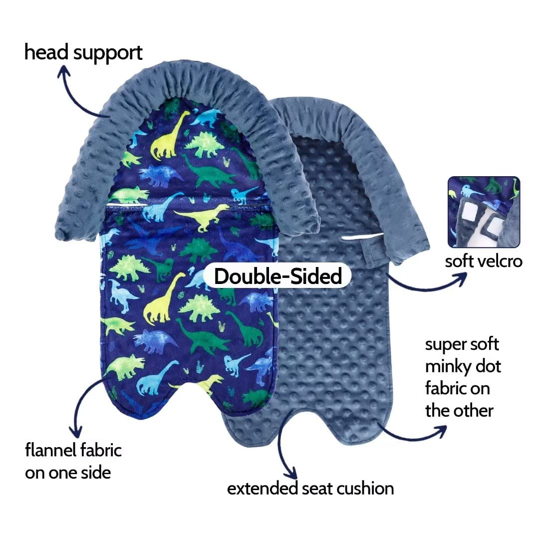 Opening Carseat Cover & Baby Carseat Head Support, Dinosaur Car Seat Insert for Baby Boys