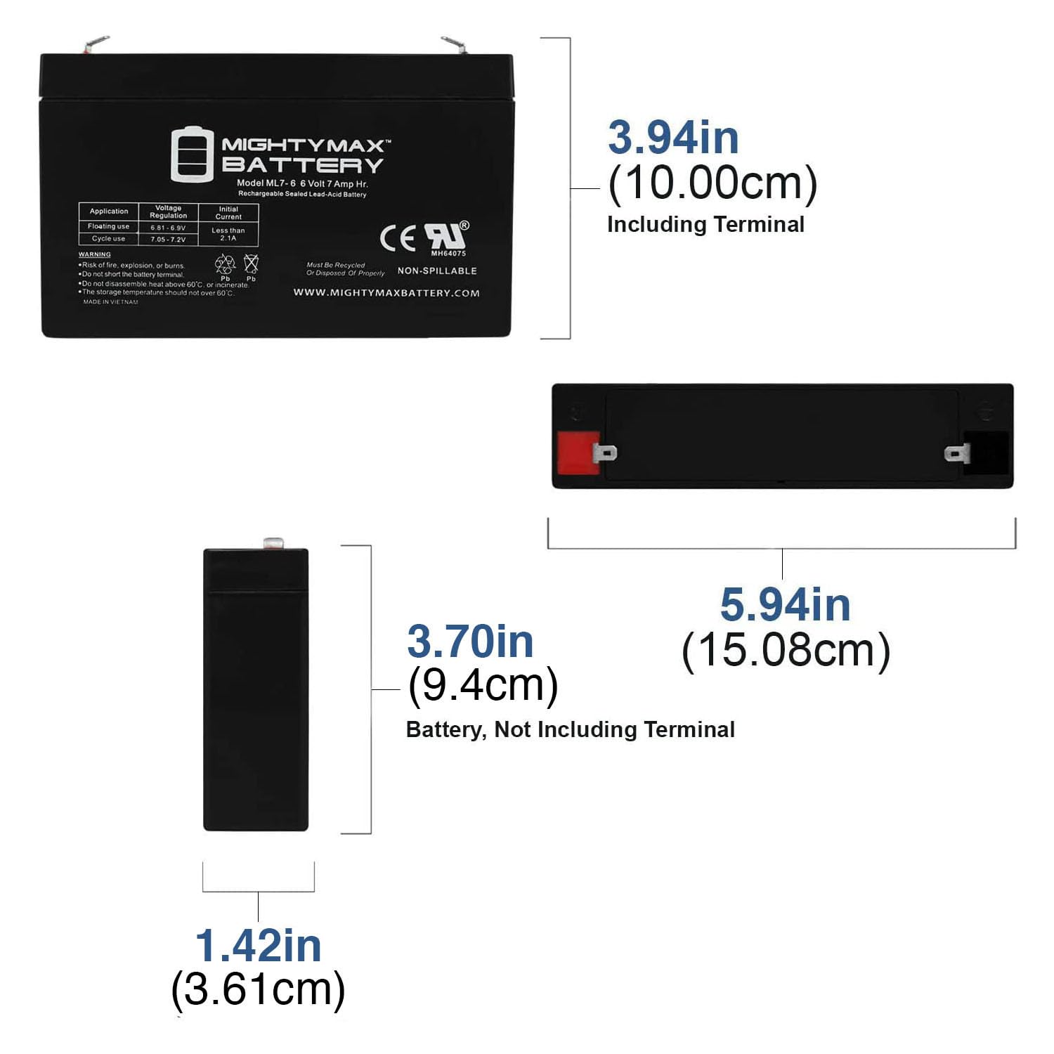 Mighty Max Battery 6V 7.2Ah Battery Replaces SLA0925 NP7-6 PWRBC67 KB670 SLA Battery - 9 Pack