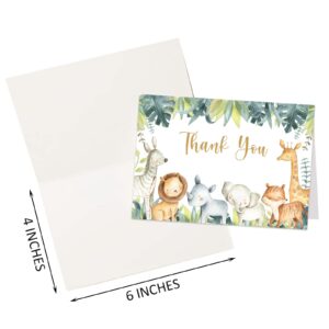 Buerhanerry 50 Safari Thank You Cards, 4x6 Jungle Animals Baby Shower Thank You Cards, Safari Themed Birthday Thank You Notes