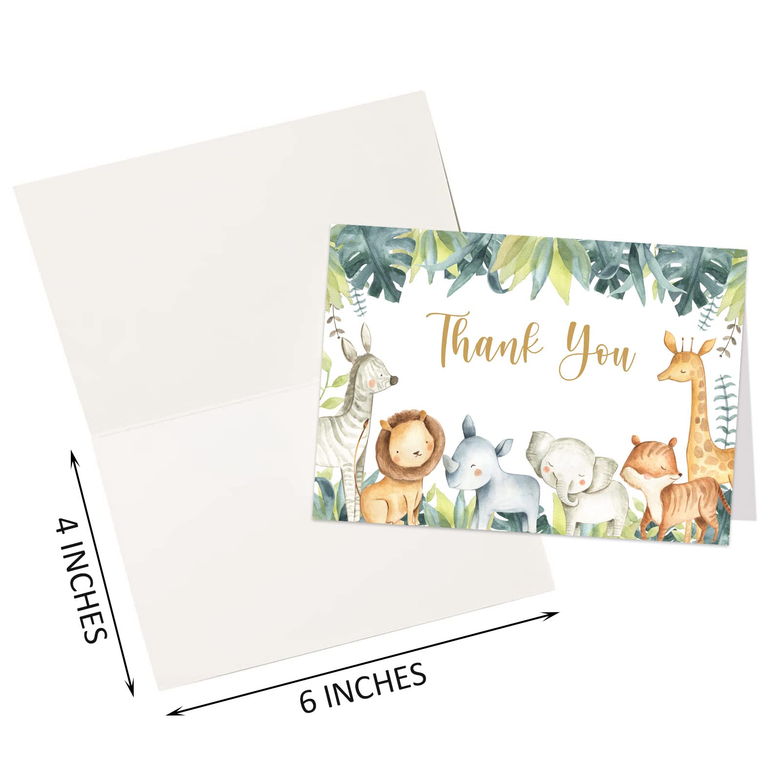 Buerhanerry 50 Safari Thank You Cards, 4x6 Jungle Animals Baby Shower Thank You Cards, Safari Themed Birthday Thank You Notes