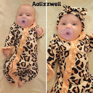 Aalizzwell Preemie Baby Girls Cheetah Romper Infant Fall Winter Clothes Premature Coming Home Outfit Leopard Clothing