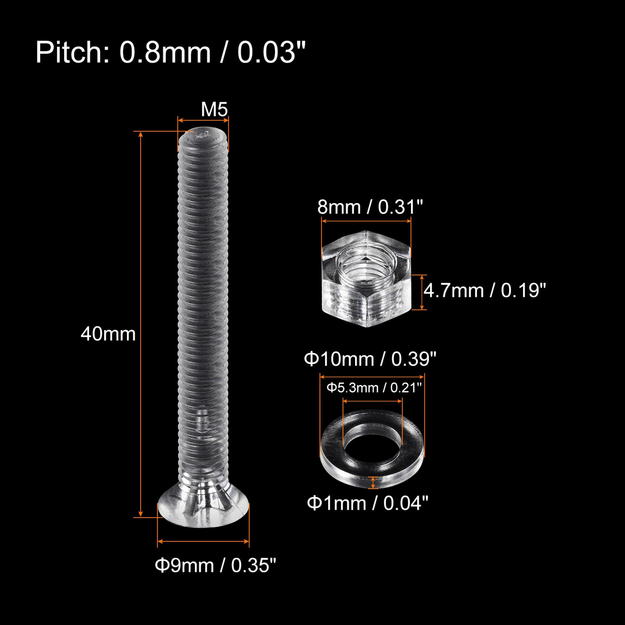 uxcell M5 x 40mm Plastic Phillips Machine Screws with Nuts and Flat Washers, PC Flat Head Machine Bolts Transparent 20 Sets