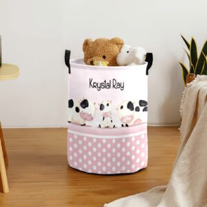 Farm Cow Family Dots Storage Bin, Waterproof Oxford Fabric Clothes Basket Organizer for Laundry Hamper,Toy Bins,Gift Baskets, Bedroom, Clothes,Baby Nursery