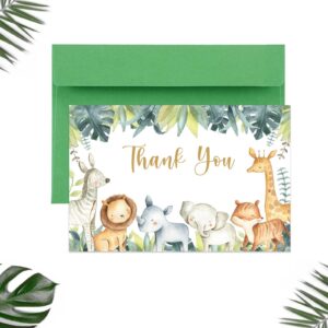 Buerhanerry 50 Safari Thank You Cards, 4x6 Jungle Animals Baby Shower Thank You Cards, Safari Themed Birthday Thank You Notes