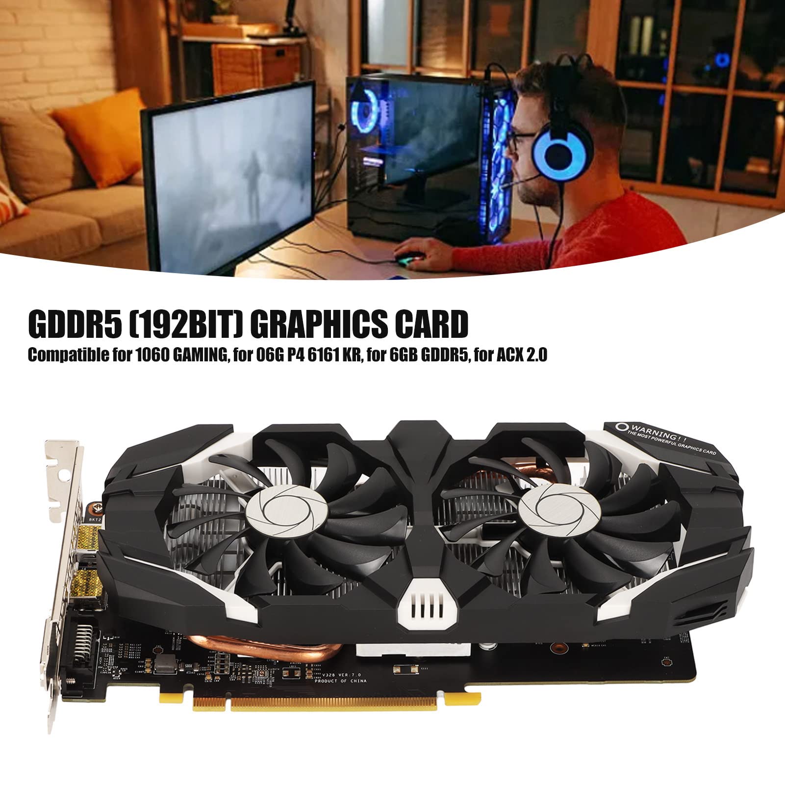 Dpofirs GTX1060 Graphics Card, Computer Graphics Card 5GB GDDR5 192bit with Fans 4K HDR Technology 8008MHz Gaming Graphics Card with HDMI DVI DP Display Interface(5GB)