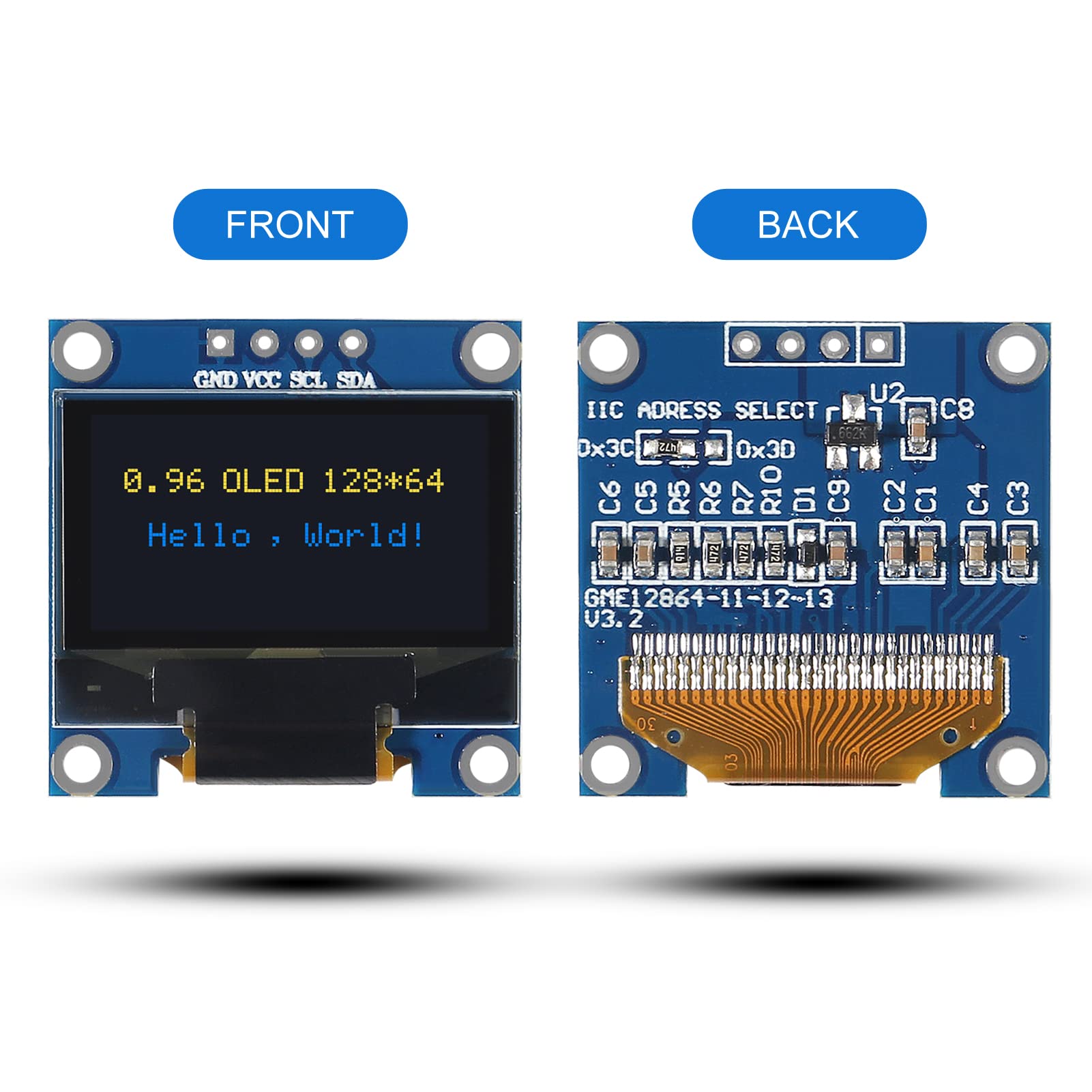 AITRIP 10 PCS 0.96 inch 12864 128X64 OLED LCD Display Board Module I2C IIC SSD1306 Driver 4 Pins Compatibile with Raspberry Pi (Blue and Yellow)