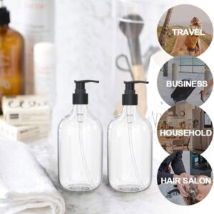 4 Pack 17 Ounce Round Pump Bottle Dispenser 500 ml Refillable Clear Plastic Lotion Dispenser Empty Lotion Pump Bottle Liquid Container for Essential Oil Soap Lotion Shampoo