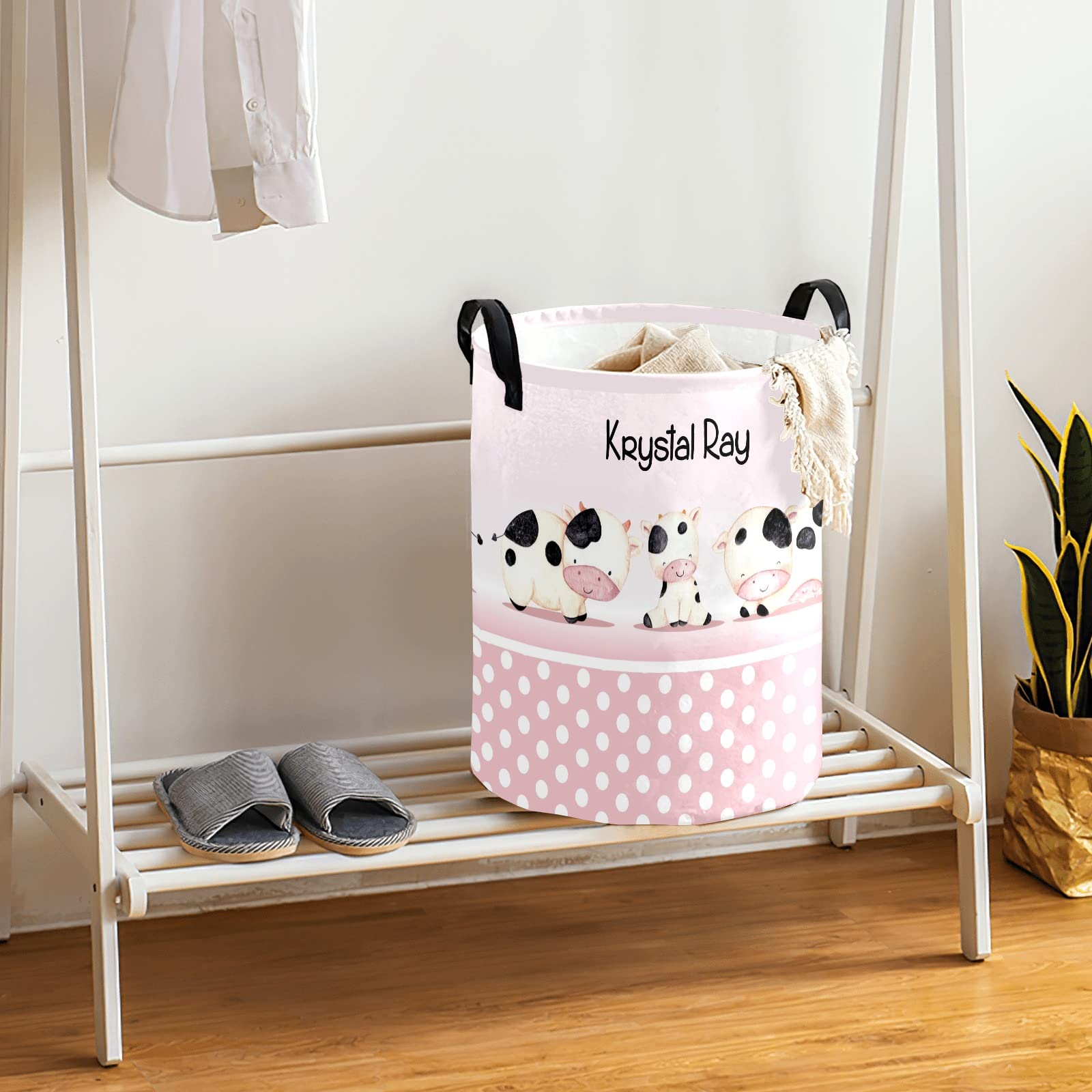 Farm Cow Family Dots Storage Bin, Waterproof Oxford Fabric Clothes Basket Organizer for Laundry Hamper,Toy Bins,Gift Baskets, Bedroom, Clothes,Baby Nursery