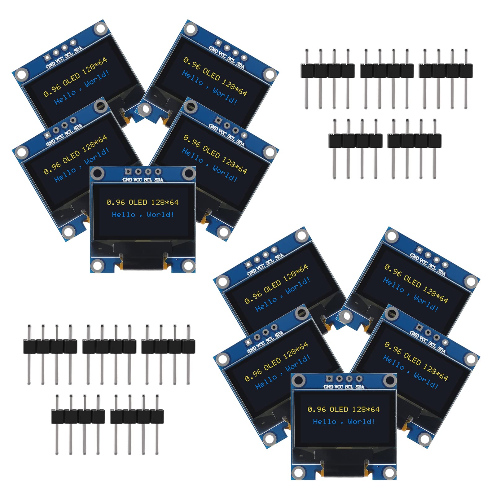 AITRIP 10 PCS 0.96 inch 12864 128X64 OLED LCD Display Board Module I2C IIC SSD1306 Driver 4 Pins Compatibile with Raspberry Pi (Blue and Yellow)