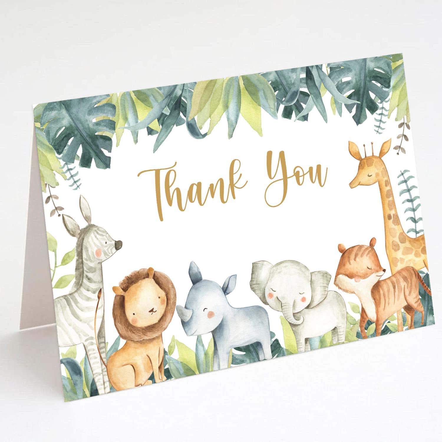 Buerhanerry 50 Safari Thank You Cards, 4x6 Jungle Animals Baby Shower Thank You Cards, Safari Themed Birthday Thank You Notes