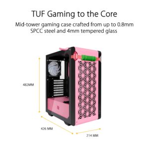 ASUS TUF GT301 NEZUKO Mid-Tower Compact Case Demon Slayer Edition for ATX Motherboards with Honeycomb Front Panel,120mmAura Addressable RBG Fans,Headphone Hanger, and 360mm Radiator Support, 2xUSB 3.2