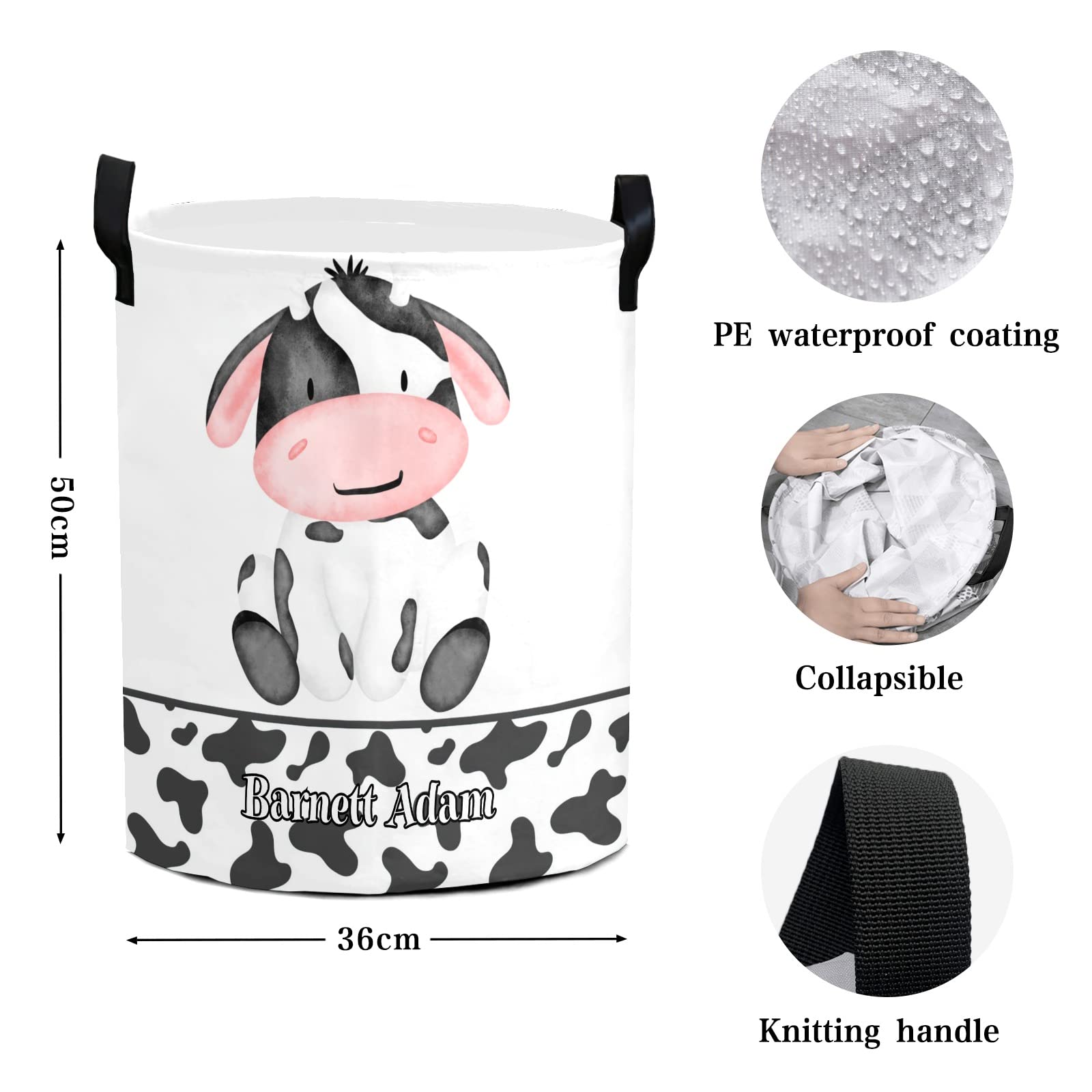 Cow Print Farm Animal Storage Bin, Waterproof Oxford Fabric Clothes Basket Organizer for Laundry Hamper,Toy Bins,Gift Baskets, Bedroom, Clothes,Baby Nursery