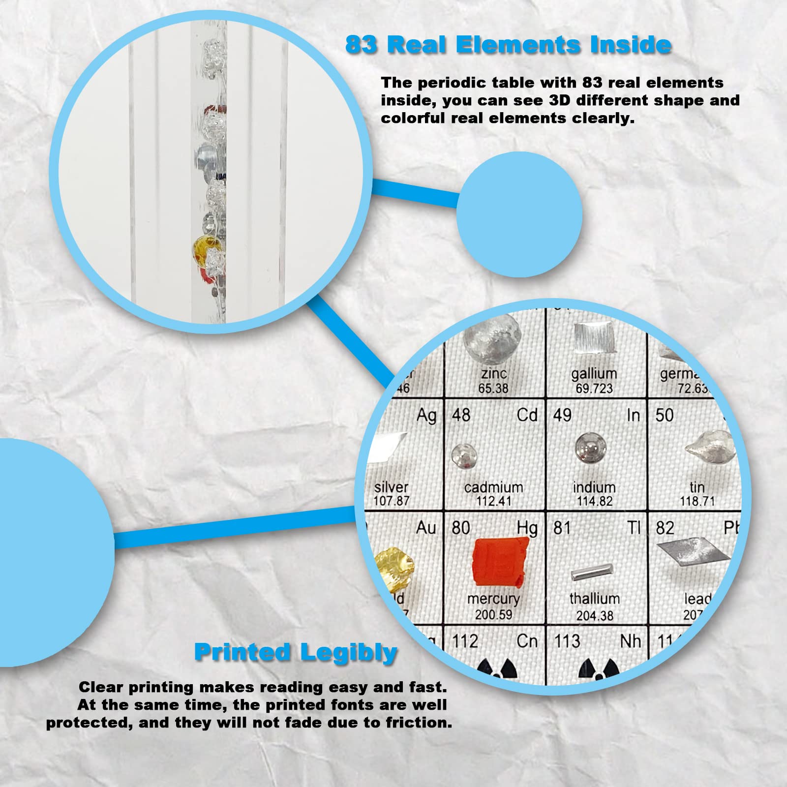 Periodic Table with Real Elements Inside, Acrylic Periodic Table with Flannel Bag, 3D Periodic Table of Elements, Chemistry Gifts for Kids Adults Teacher