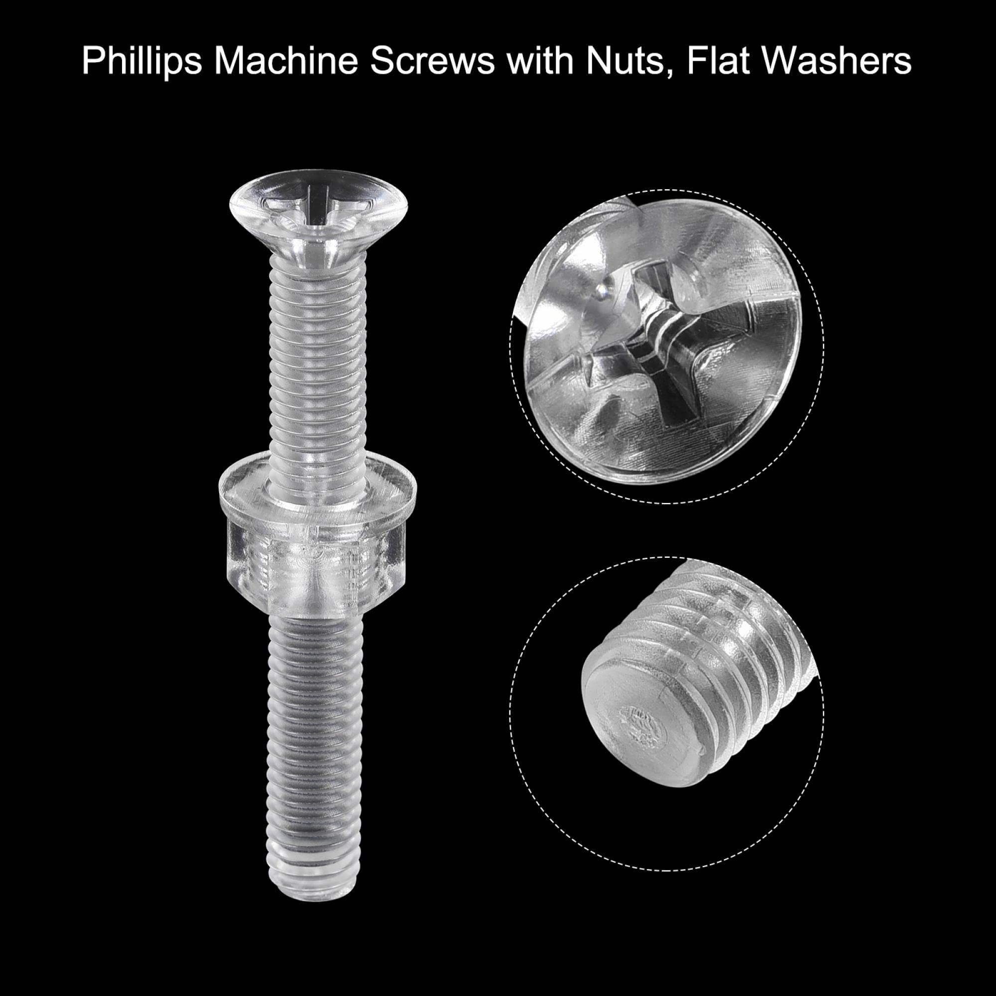 uxcell M5 x 40mm Plastic Phillips Machine Screws with Nuts and Flat Washers, PC Flat Head Machine Bolts Transparent 20 Sets