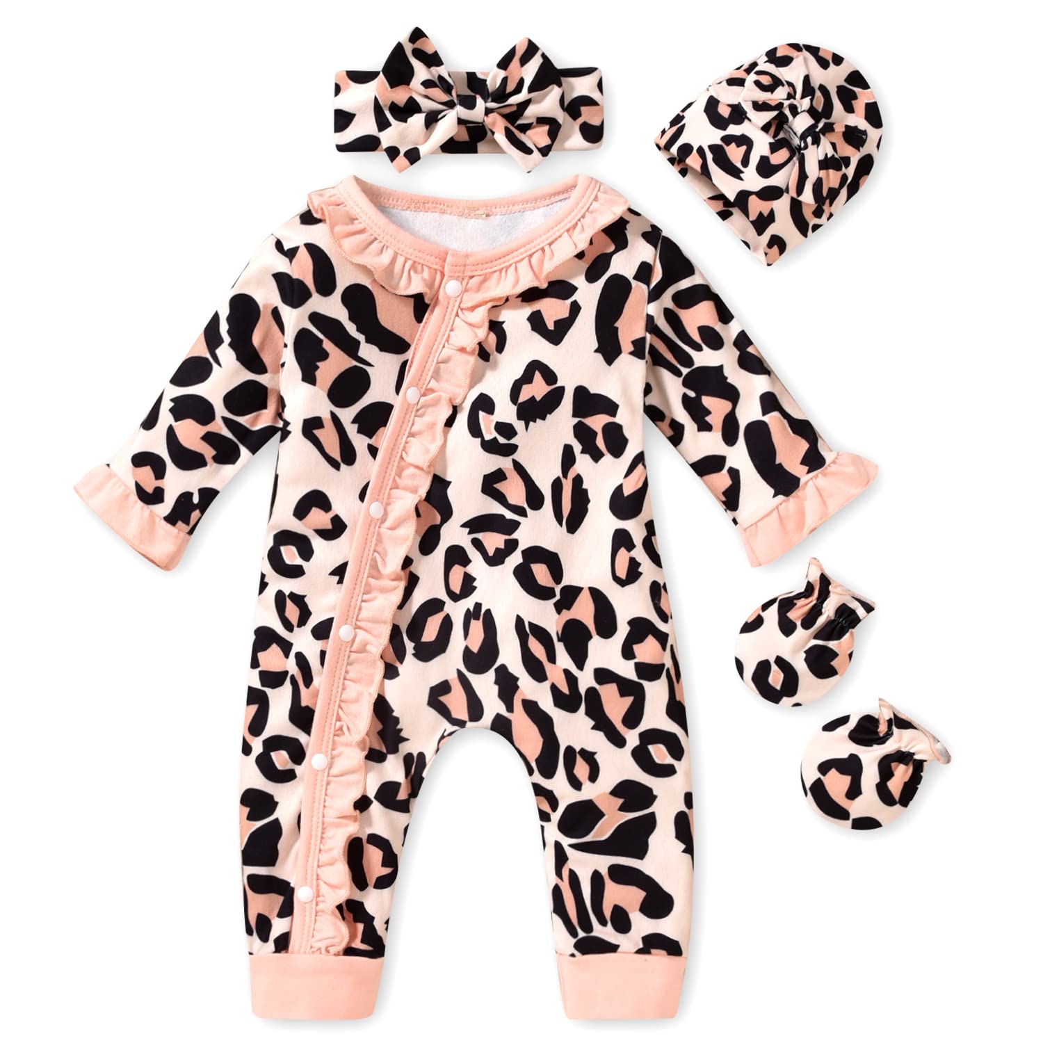 Aalizzwell Preemie Baby Girls Cheetah Romper Infant Fall Winter Clothes Premature Coming Home Outfit Leopard Clothing