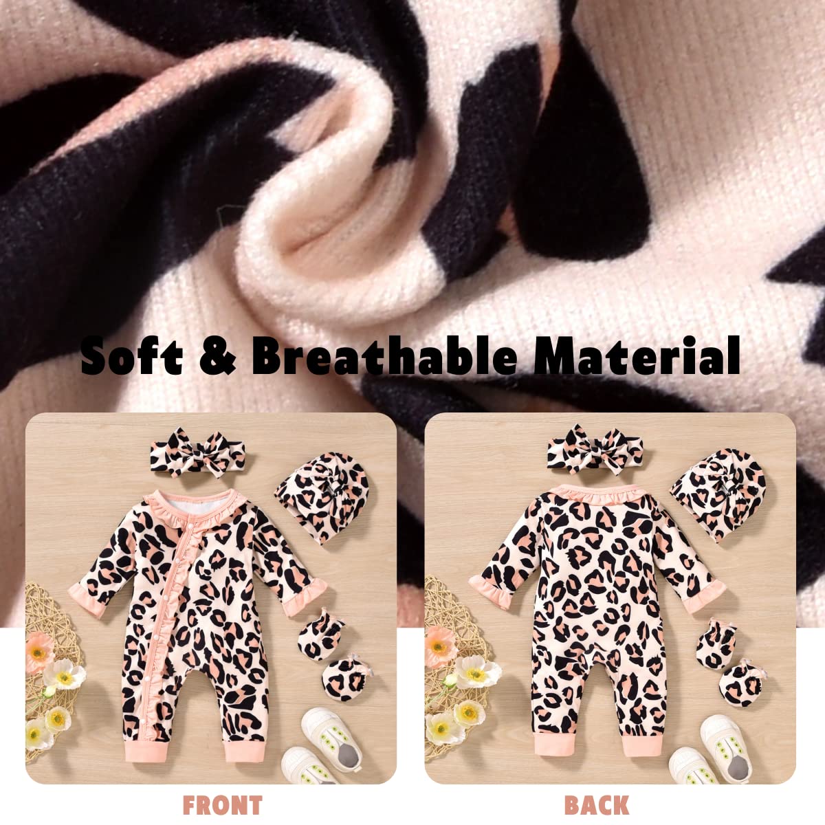 Aalizzwell Preemie Baby Girls Cheetah Romper Infant Fall Winter Clothes Premature Coming Home Outfit Leopard Clothing