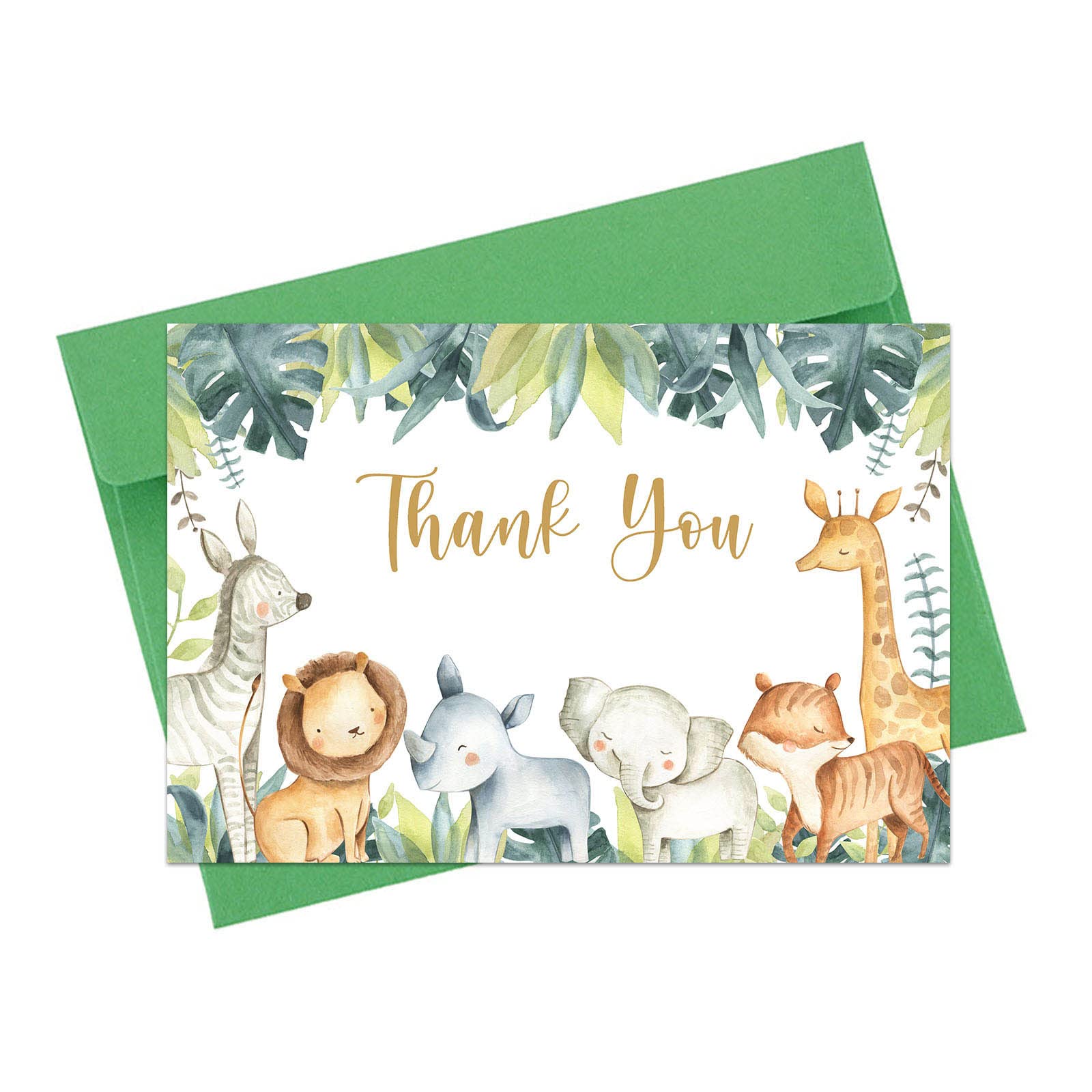 Buerhanerry 50 Safari Thank You Cards, 4x6 Jungle Animals Baby Shower Thank You Cards, Safari Themed Birthday Thank You Notes