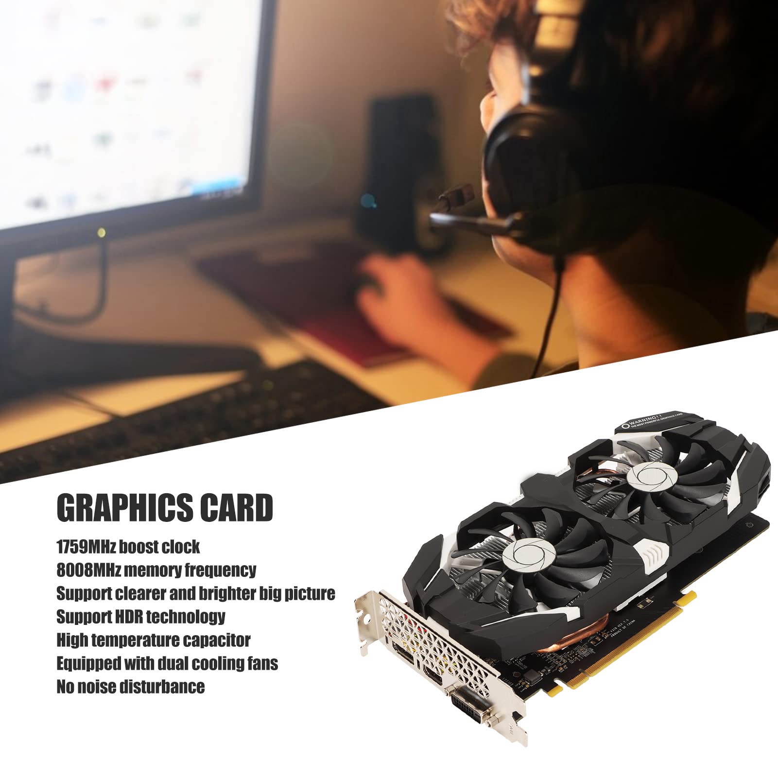 Dpofirs GTX1060 Graphics Card, Computer Graphics Card 5GB GDDR5 192bit with Fans 4K HDR Technology 8008MHz Gaming Graphics Card with HDMI DVI DP Display Interface(5GB)