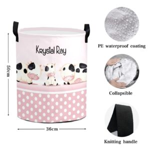 Farm Cow Family Dots Storage Bin, Waterproof Oxford Fabric Clothes Basket Organizer for Laundry Hamper,Toy Bins,Gift Baskets, Bedroom, Clothes,Baby Nursery