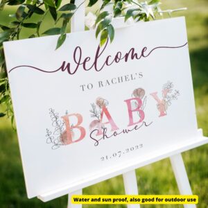 Custom Welcome Baby Shower Sign with Stand, Large Floral Baby Shower Sign with Personalized Info, 24" W x 18" H for Outdoor and Indoor Use (Baby Shower Design B)