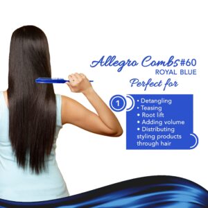 Allegro Combs 60 Parting Three Row Combs Salon Hairstylist Hairdresser Detangle Combs For Natural Hair And Wigs For Curly Hair Made In The Usa 2 Pcs. (Royal Blue)