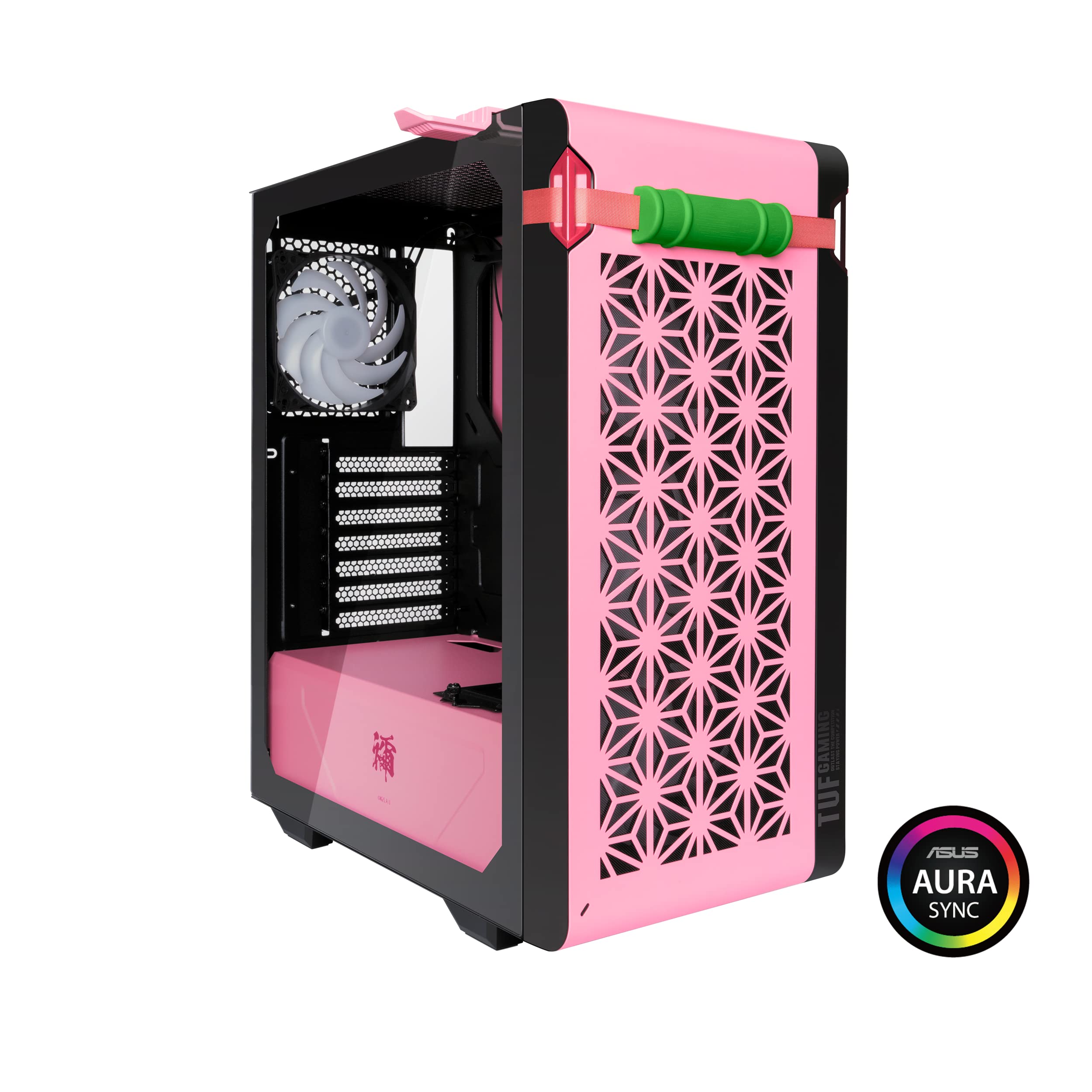 ASUS TUF GT301 NEZUKO Mid-Tower Compact Case Demon Slayer Edition for ATX Motherboards with Honeycomb Front Panel,120mmAura Addressable RBG Fans,Headphone Hanger, and 360mm Radiator Support, 2xUSB 3.2