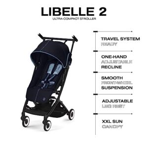 Cybex Libelle Lightweight pockit Travel Baby Stroller - Carry-On Compliant Compact Fold, One-Hand Adjustable Recline - Compatible with CYBEX Car Seats, Ocean Blue