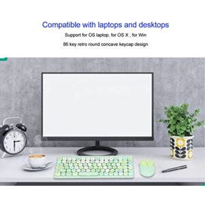 Wireless Keyboard Mouse Combo, Cute Mixed Colors 2.4G 1200 DPI 86 Keys Retro Round Concave Keycaps Tilt Panel Wireless Gaming Keyboard Mouse Combo, for Laptop Desktop MacBook MAC Windows(Green)