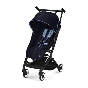 cybex libelle lightweight pockit travel baby stroller - carry-on compliant compact fold, one-hand adjustable recline - compatible with cybex car seats, ocean blue