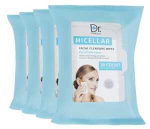 micellar face wipes | 120 micellar wipes in 4 packs, good for makeup removal and gerneal facial cleansing | dr. wellness