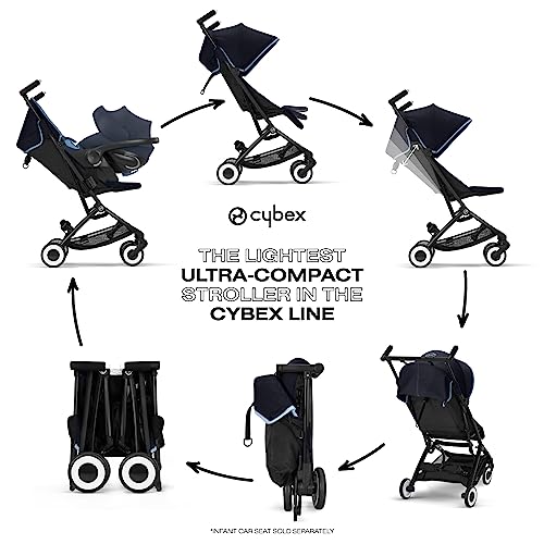 Cybex Libelle Lightweight pockit Travel Baby Stroller - Carry-On Compliant Compact Fold, One-Hand Adjustable Recline - Compatible with CYBEX Car Seats, Ocean Blue